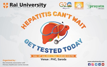Hepatitis Testing Camp by Rai University at Saroda Village on 28<sup>th</sup> July 2023