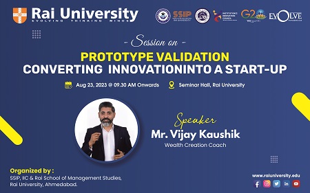 Session on PROTOTYPE VALIDATION CONVERTING INNOVATIONINTO A START-UP on 23<sup>rd</sup> August 2023