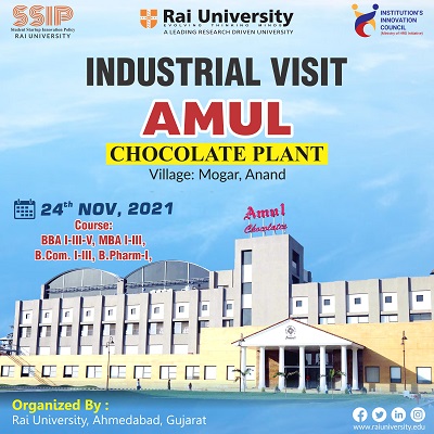 Industrial Visit at Amul Chocolate Plant Village Mogar, Anand on 24<sup>th</sup> November 2021