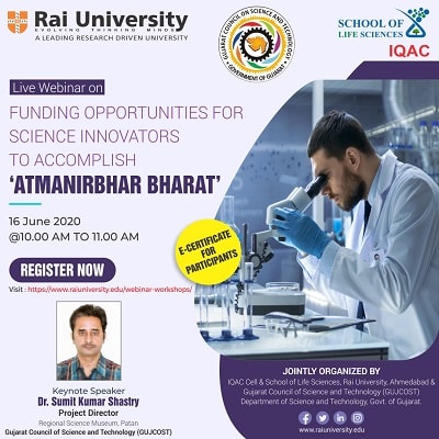 Webinar on Funding Opportunities for Science Innovators to accomplish “ATMANIRBHAR BHARAT” on 16 June 2020