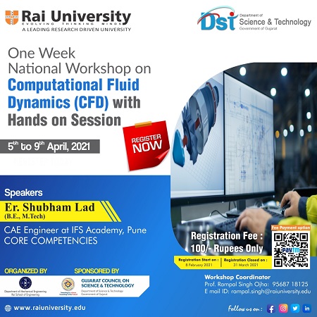 DST-GUJCOST Sponsored One Week National Workshop on Computational Fluid Dynamics with Hands on Session on 5th to 9th April 2021