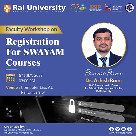 Faculty Workshop on Registration For SWAYAM Courses on 6<sup>th</sup> JULY, 2023
