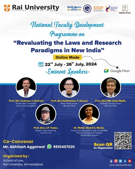 National Faculty Development Programme on “Revaluating the Laws and Research Paradigms in New India” on 22-26<sup>th</sup> July, 2024
